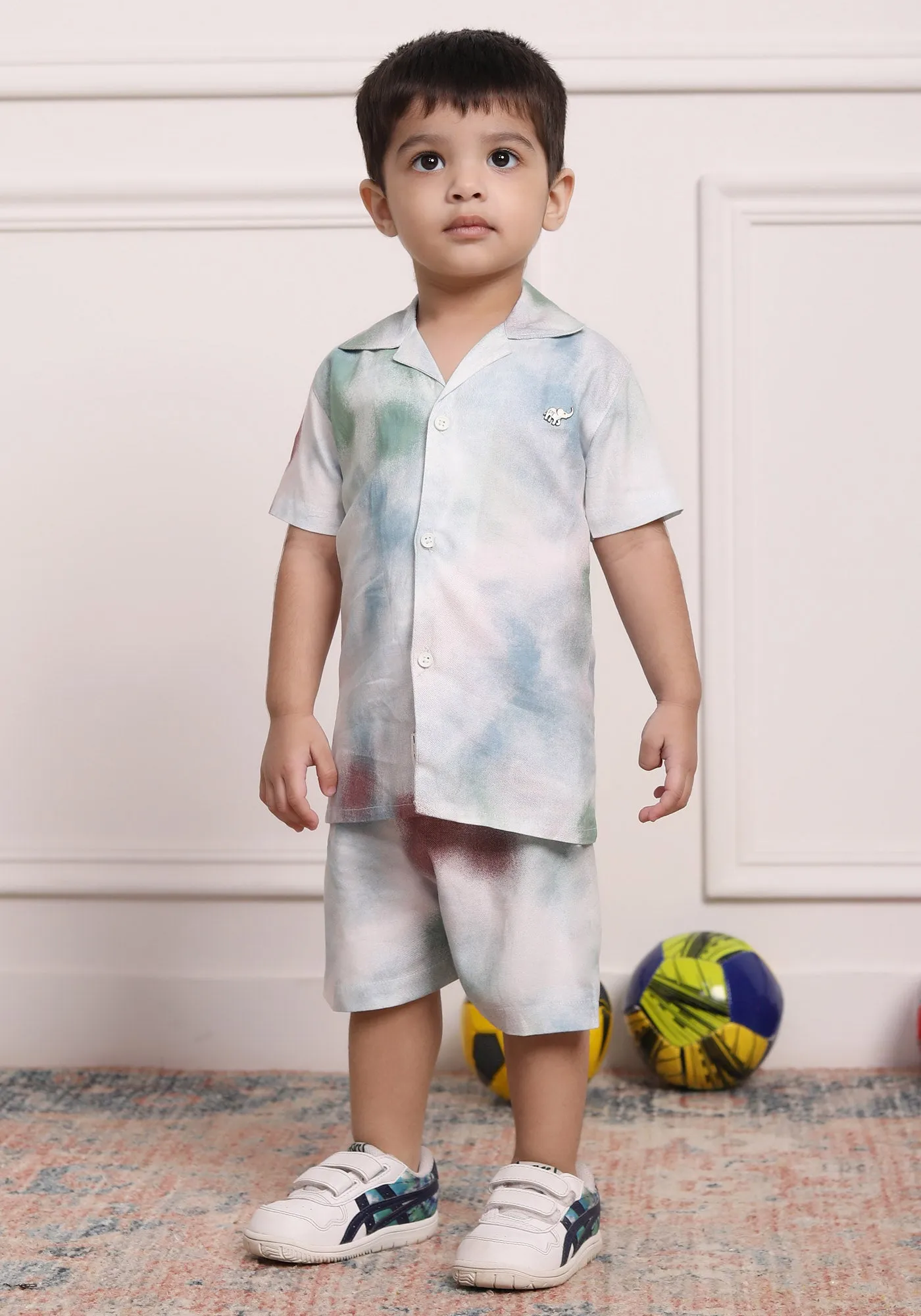 Polka Tots Cotton Half Sleeves Shirt With Shorts/Co-ord-White