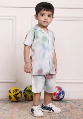 Polka Tots Cotton Half Sleeves Shirt With Shorts/Co-ord-White