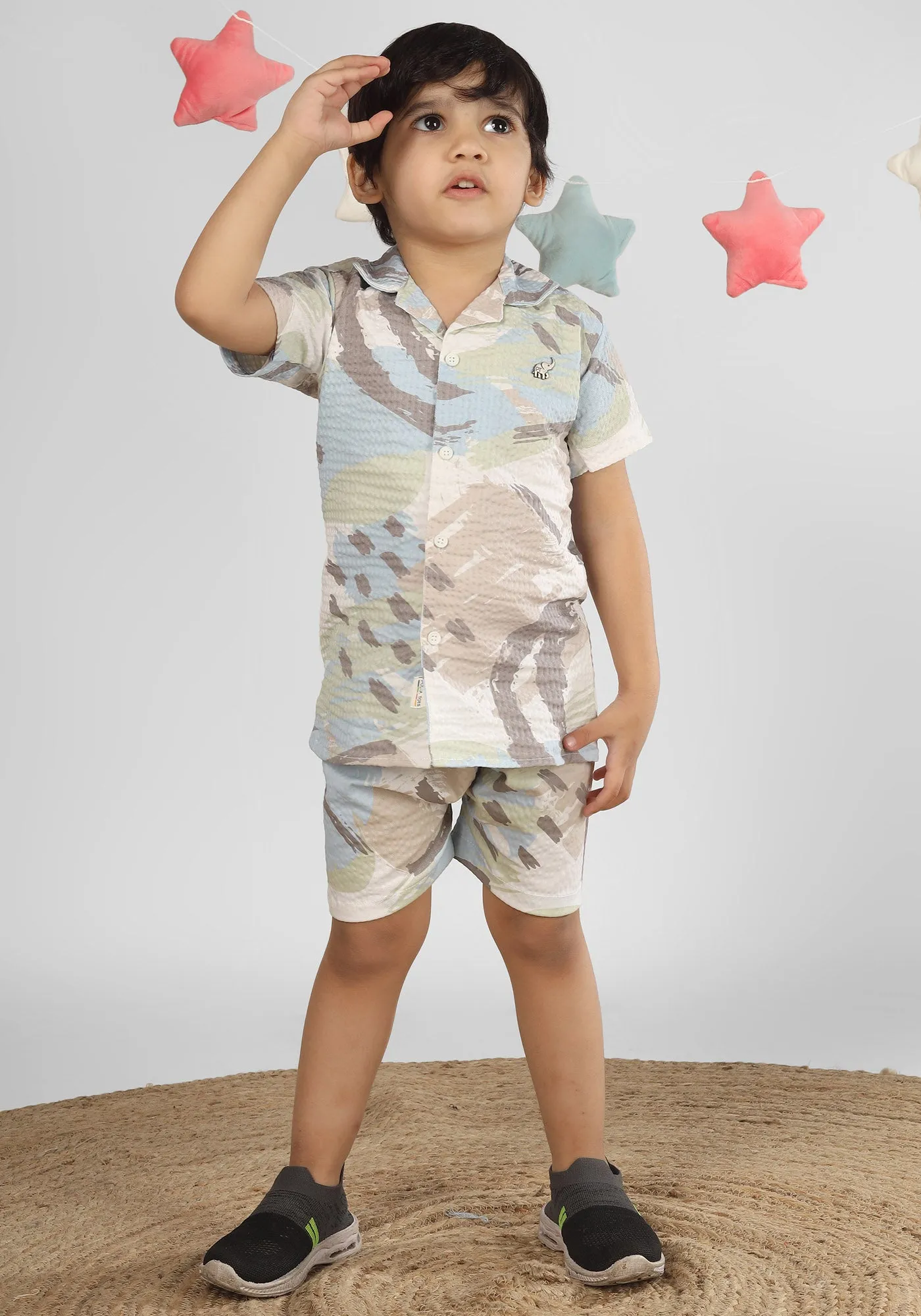 Polka Tots Cotton Half Sleeves Shirt With Shorts/Co-ord - White