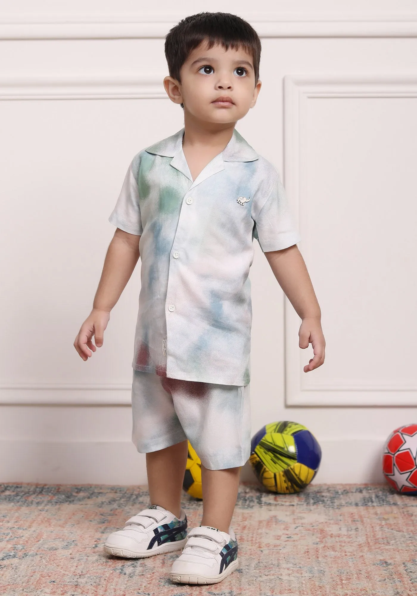 Polka Tots Cotton Half Sleeves Shirt With Shorts/Co-ord-White