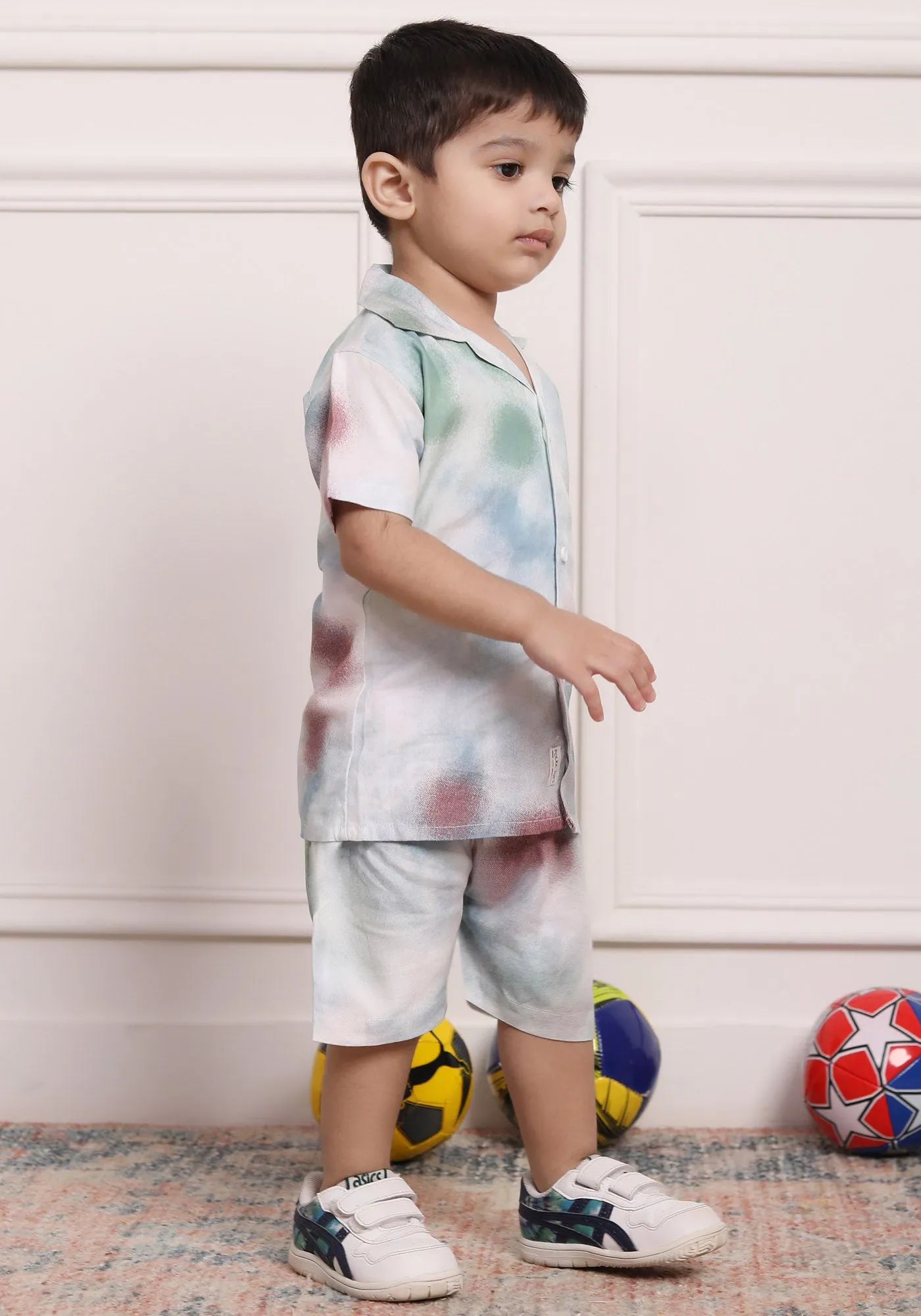 Polka Tots Cotton Half Sleeves Shirt With Shorts/Co-ord-White