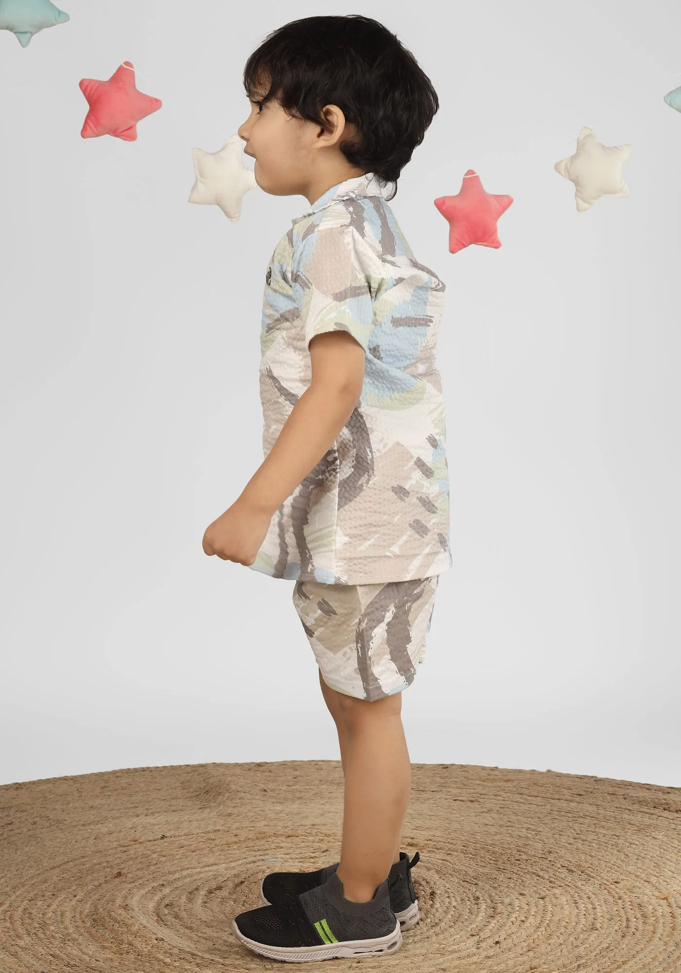 Polka Tots Cotton Half Sleeves Shirt With Shorts/Co-ord - White