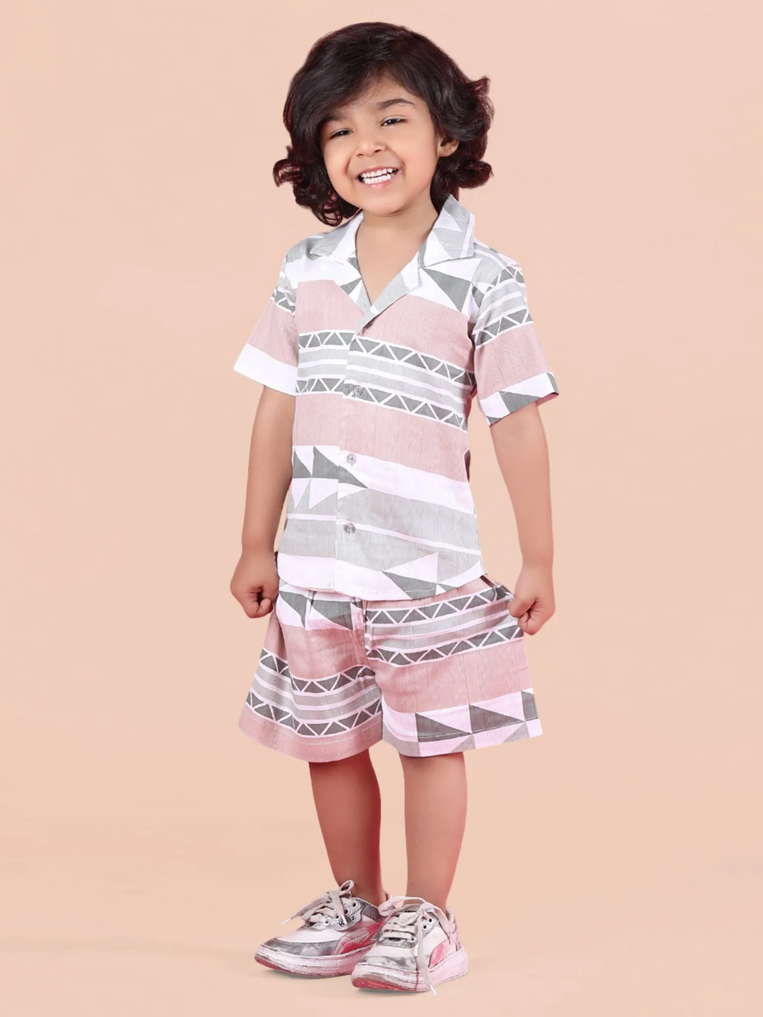 Polka Tots Half Sleeves Co-ord Shorts - Brown