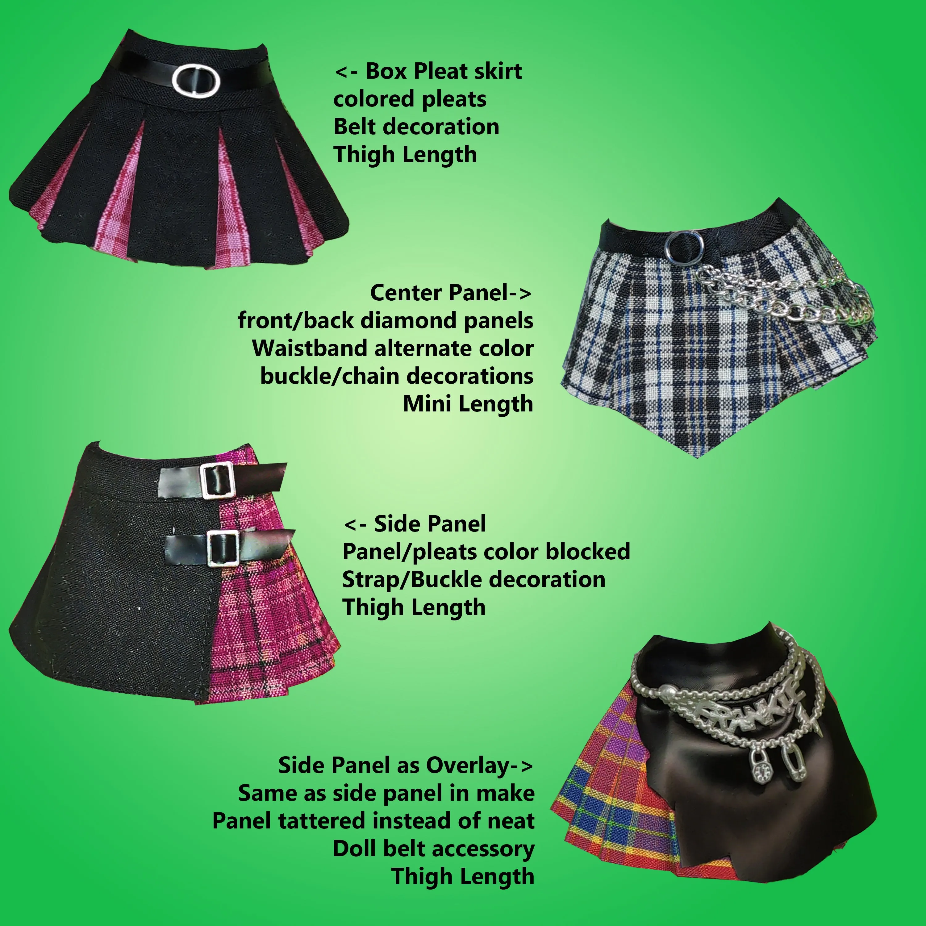 PS PLEATS & PLAID 10.5" Fashion Doll - Punky knife and box pleated skirts with panels - Downloadable RAD Doll Clothes PDF Sewing Pattern