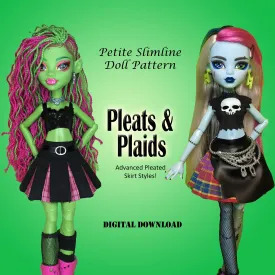 PS PLEATS & PLAID 10.5" Fashion Doll - Punky knife and box pleated skirts with panels - Downloadable RAD Doll Clothes PDF Sewing Pattern