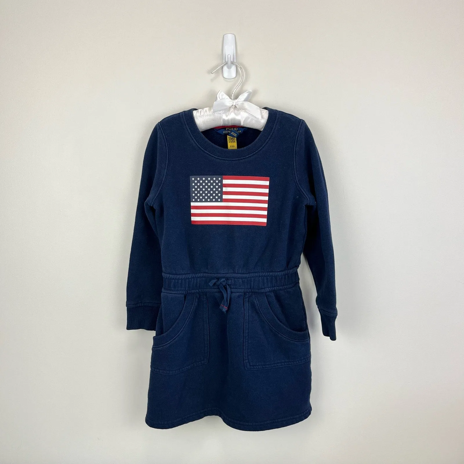 Ralph Lauren Girls Flag Blend Fleece Dress Navy 5T