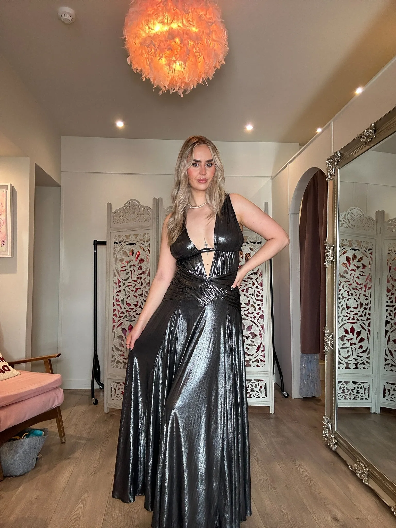 River Island Grey Plunge Drama Maxi Dress