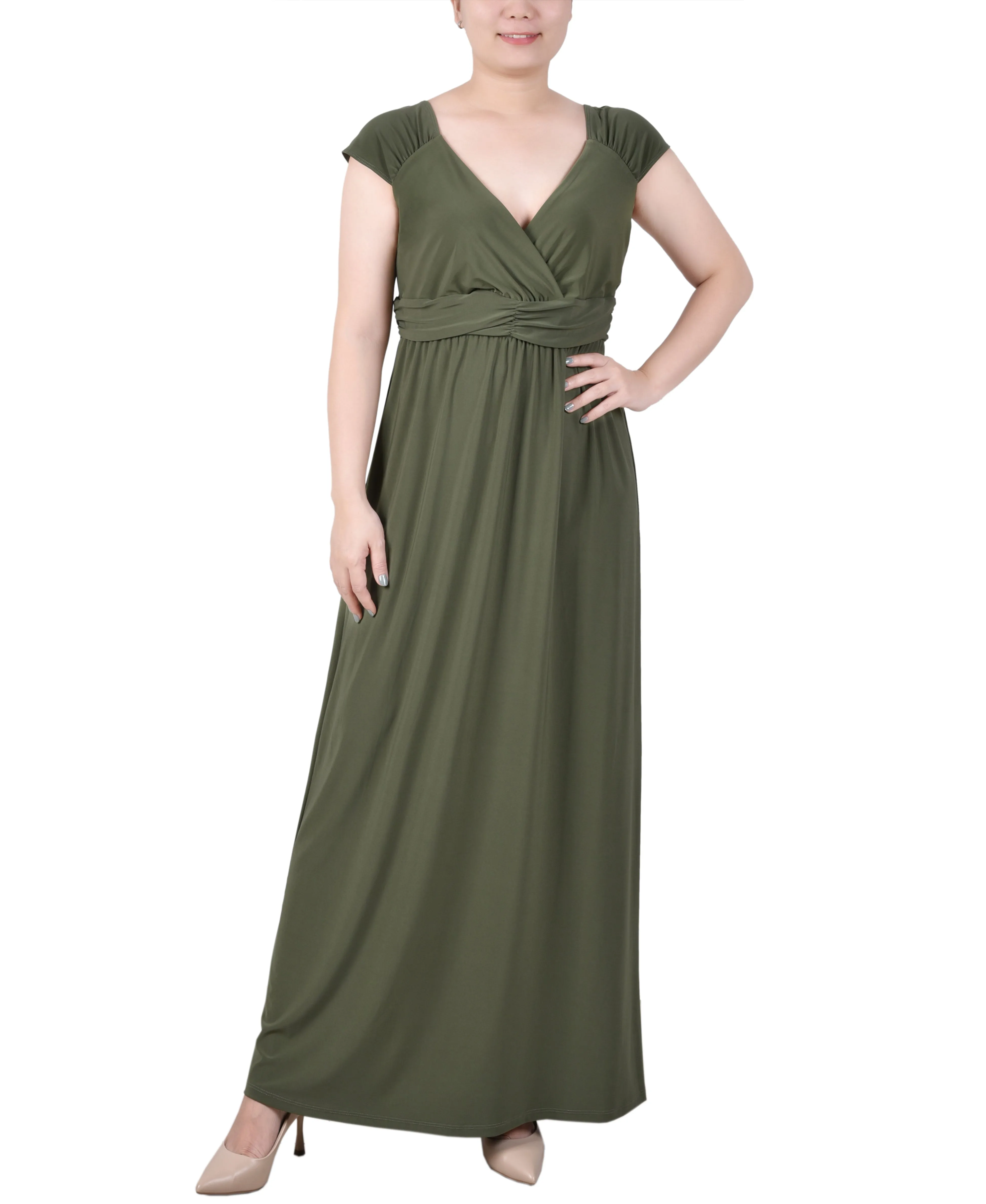 Ruched Empire-Waist Maxi Dress