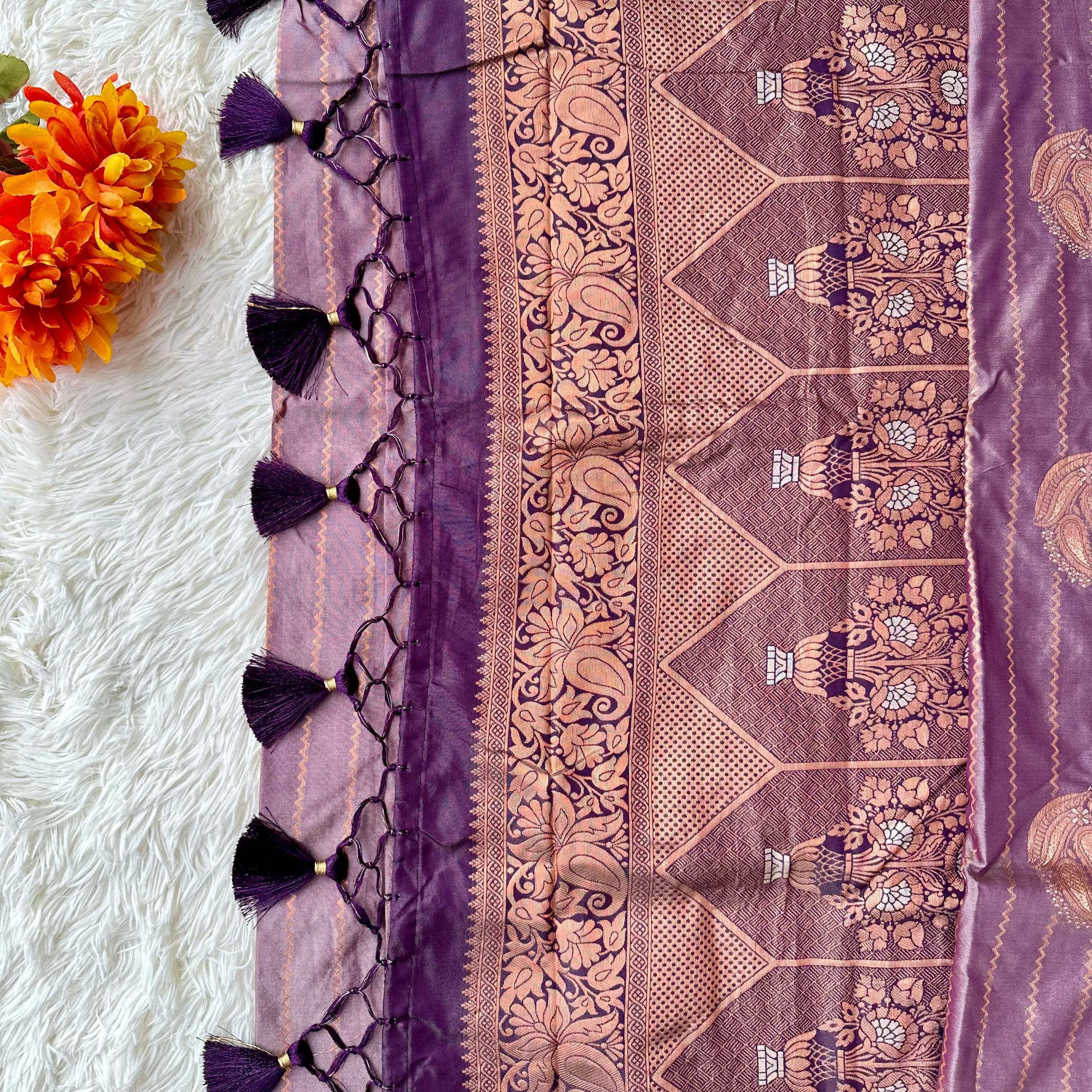 Serene Symphony: Light Purple and Dark Purple Semi Silk Saree