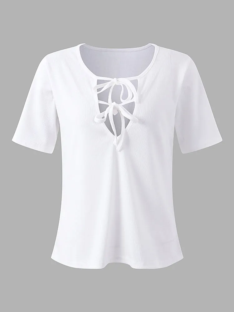 Sexy Women Deep V-Necklace-Up T-shirt Elastic Waist Shorts Set