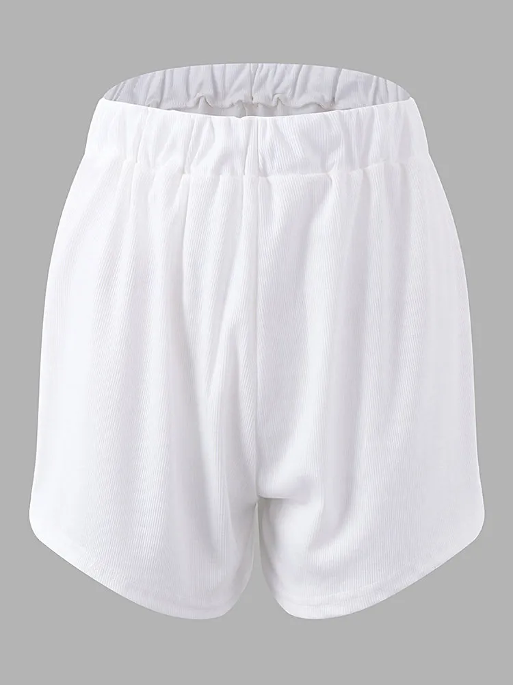 Sexy Women Deep V-Necklace-Up T-shirt Elastic Waist Shorts Set