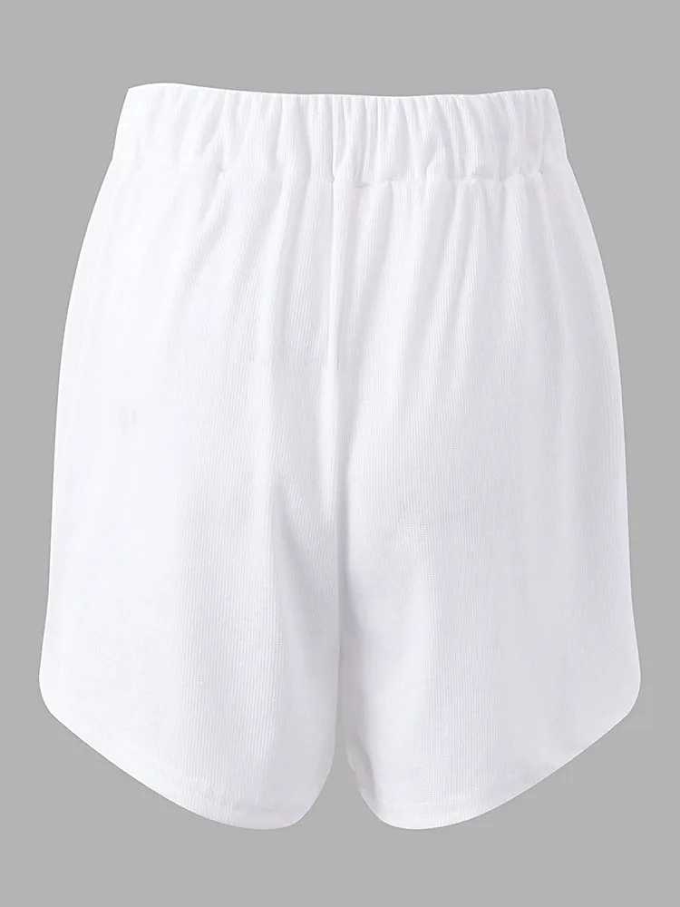 Sexy Women Deep V-Necklace-Up T-shirt Elastic Waist Shorts Set