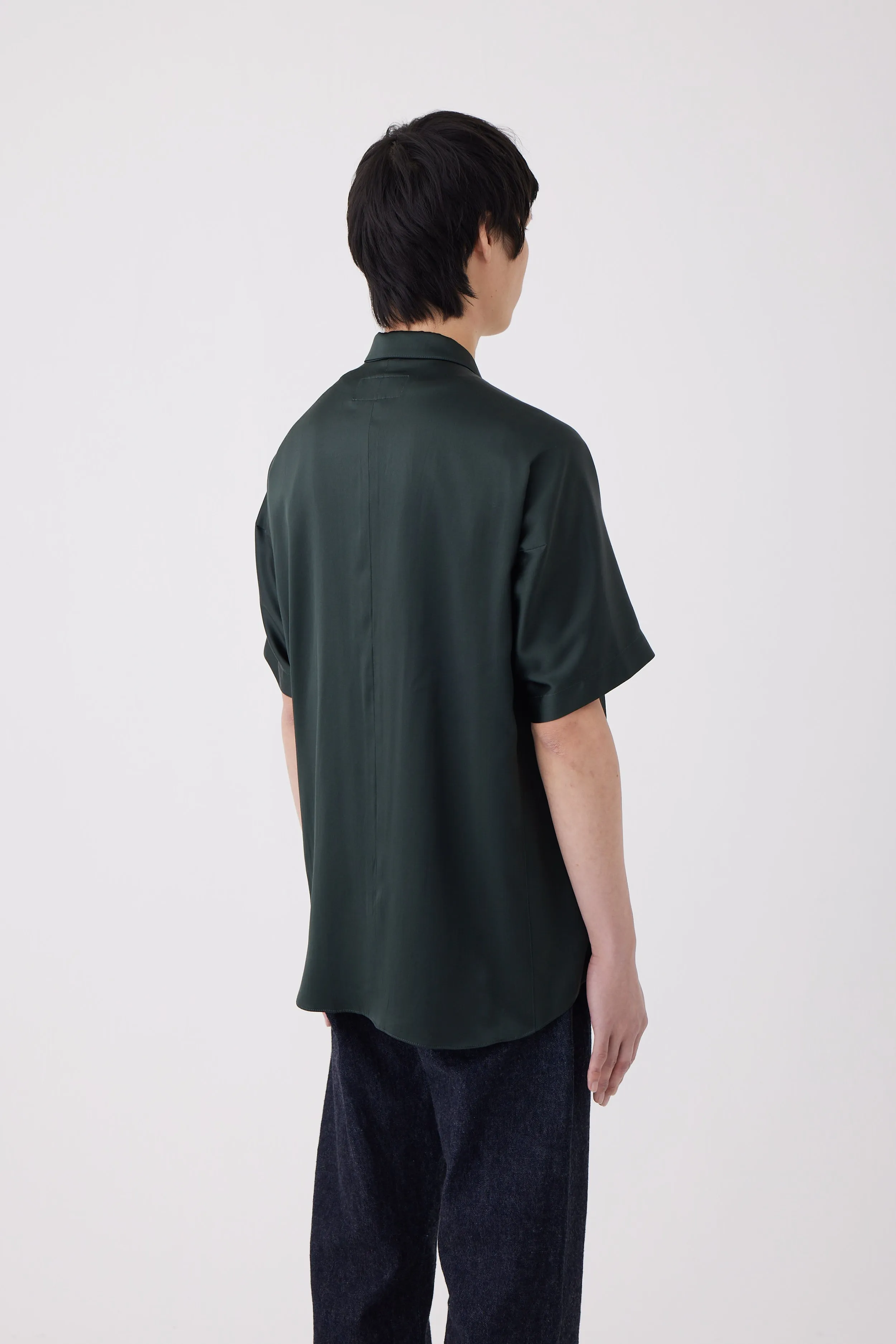 Silk Short Sleeve Overshirt in Forest Green