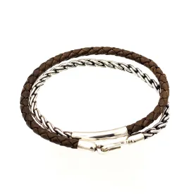 Silver Chain and Leather Bracelet