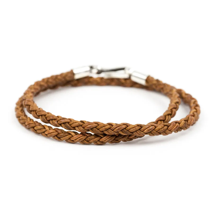 Silver Round Braided Leather Double Wrap