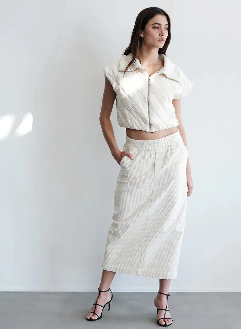 Stateside Women's Quilted Cropped Zip Vest - Cream