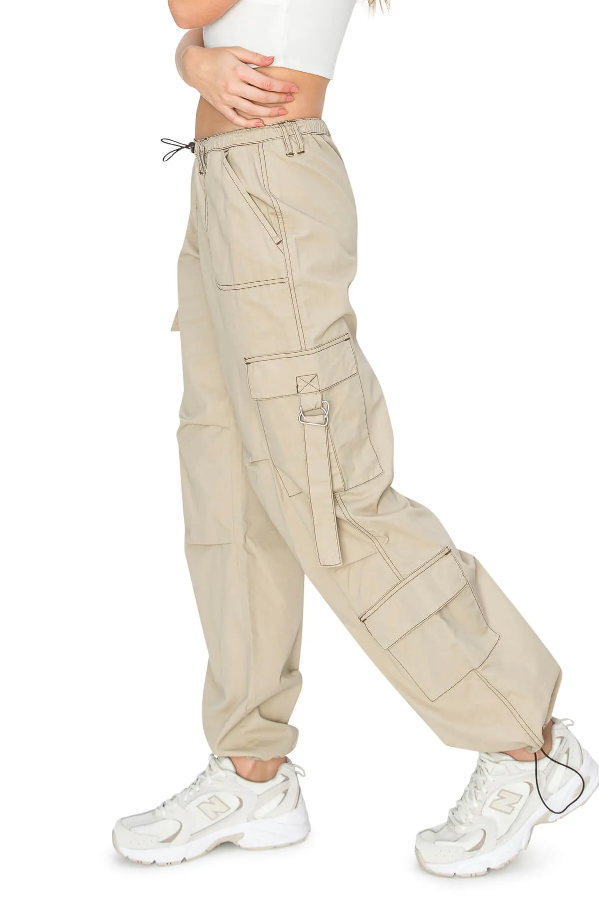 Strappy Parachute Pants - Khaki