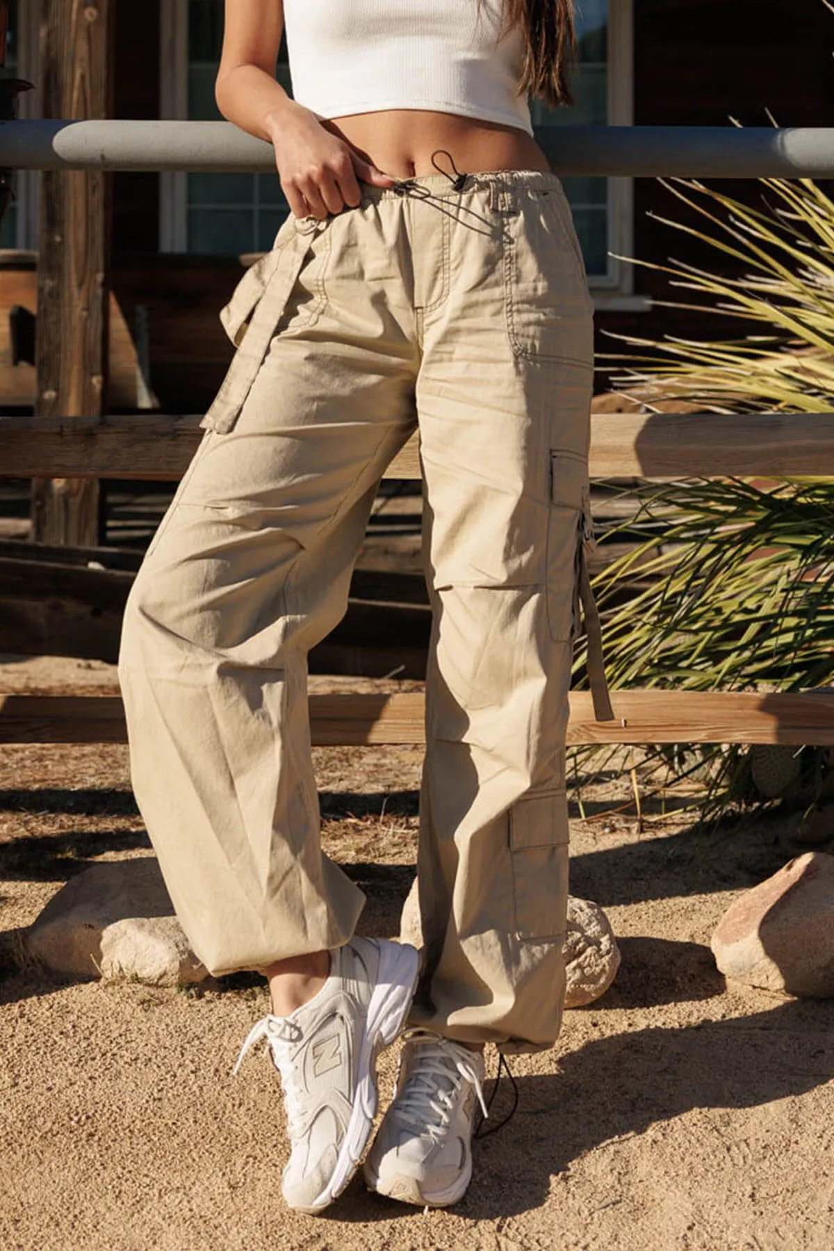 Strappy Parachute Pants - Khaki