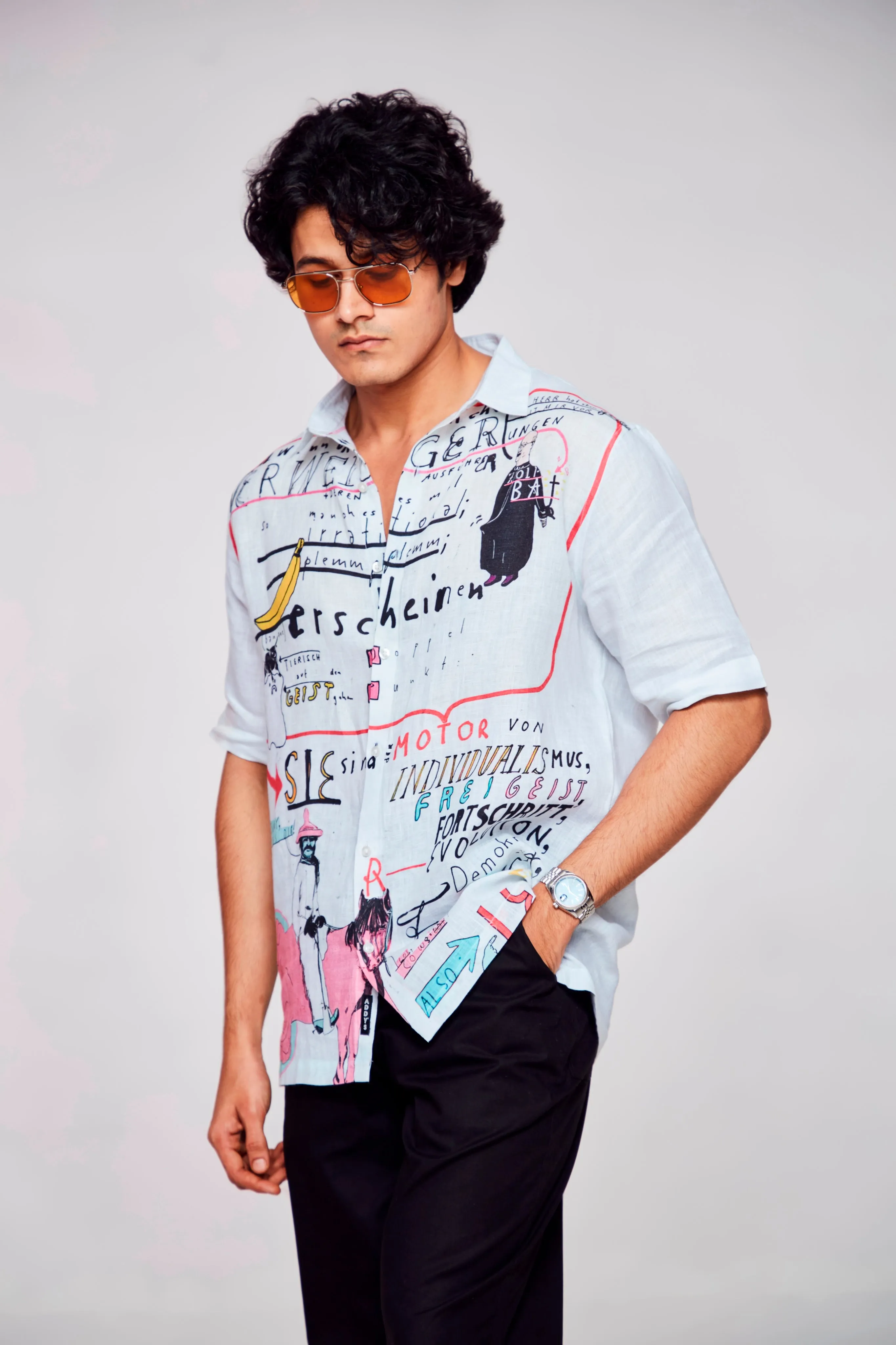 The Bold Expression Printed Pure Linen Short Sleeve Shirt Unisex