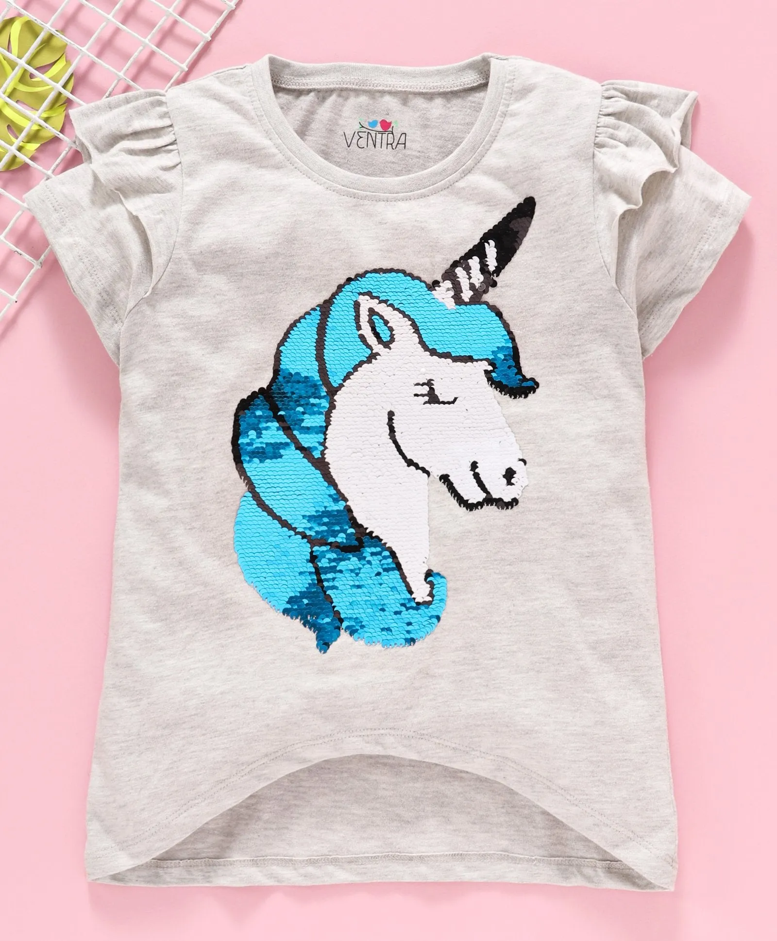 Ventra Magical Unicorn Sequin Top for Girls