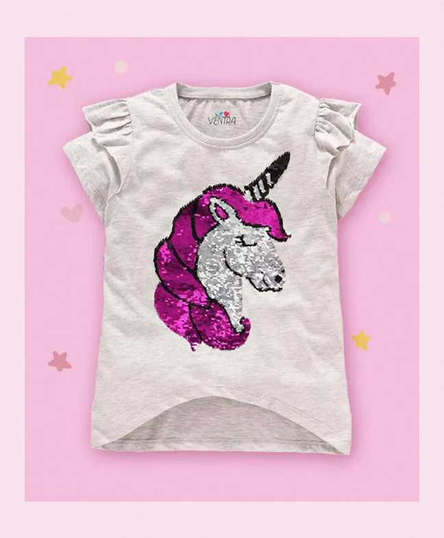 Ventra Magical Unicorn Sequin Top for Girls