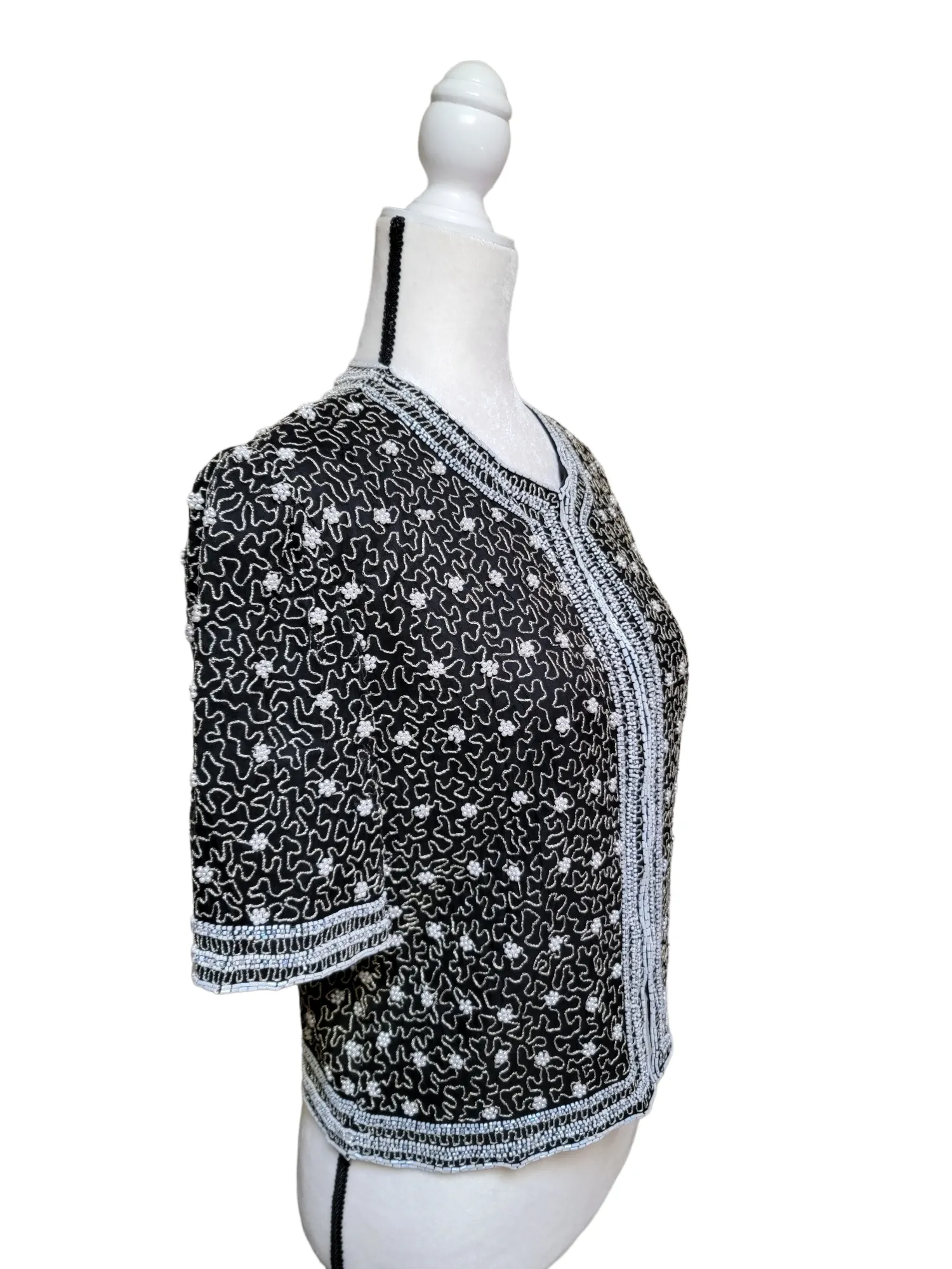 Vintage Black Laurence Kazar Beaded Evening Silk Blouse