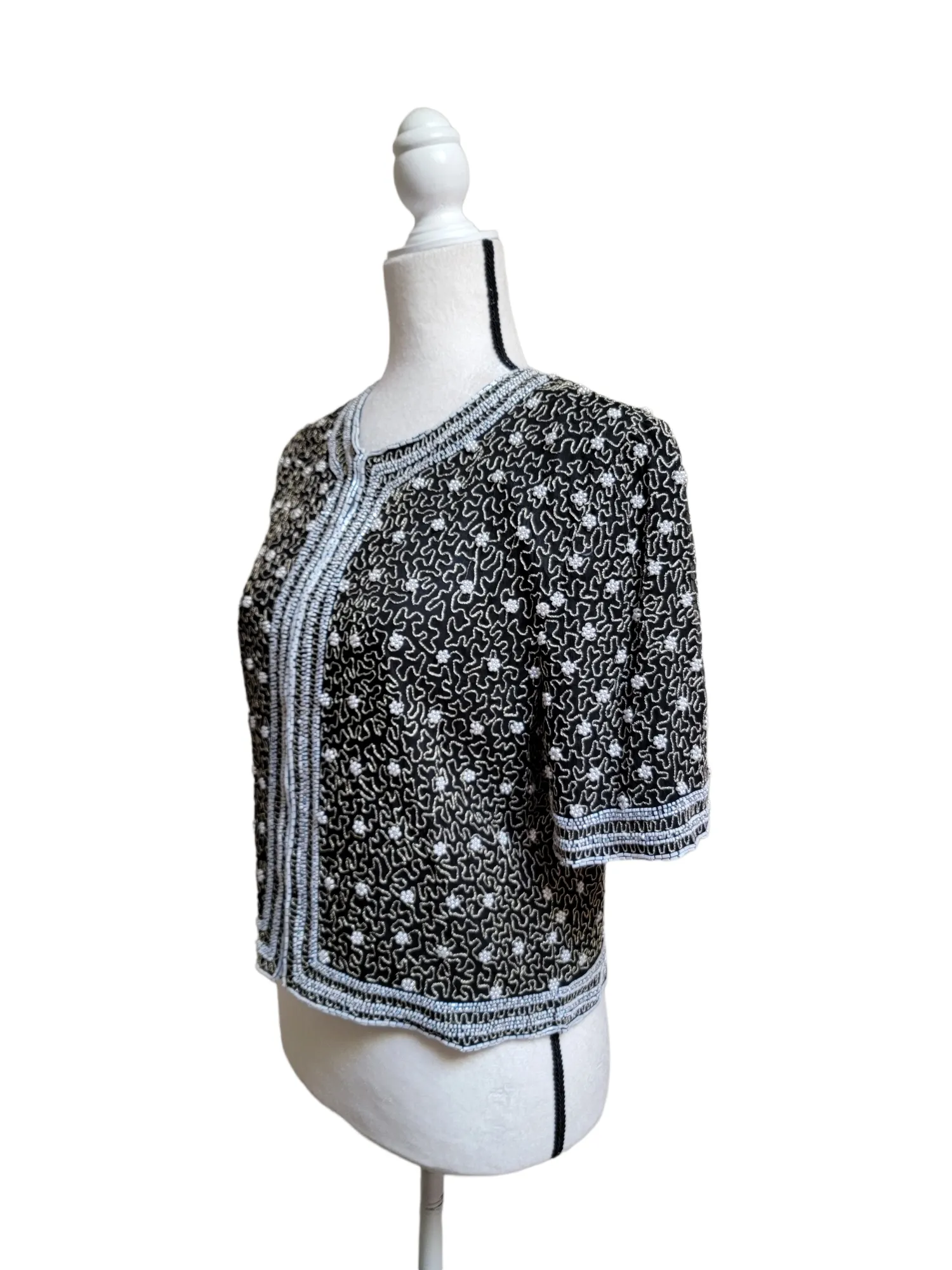 Vintage Black Laurence Kazar Beaded Evening Silk Blouse