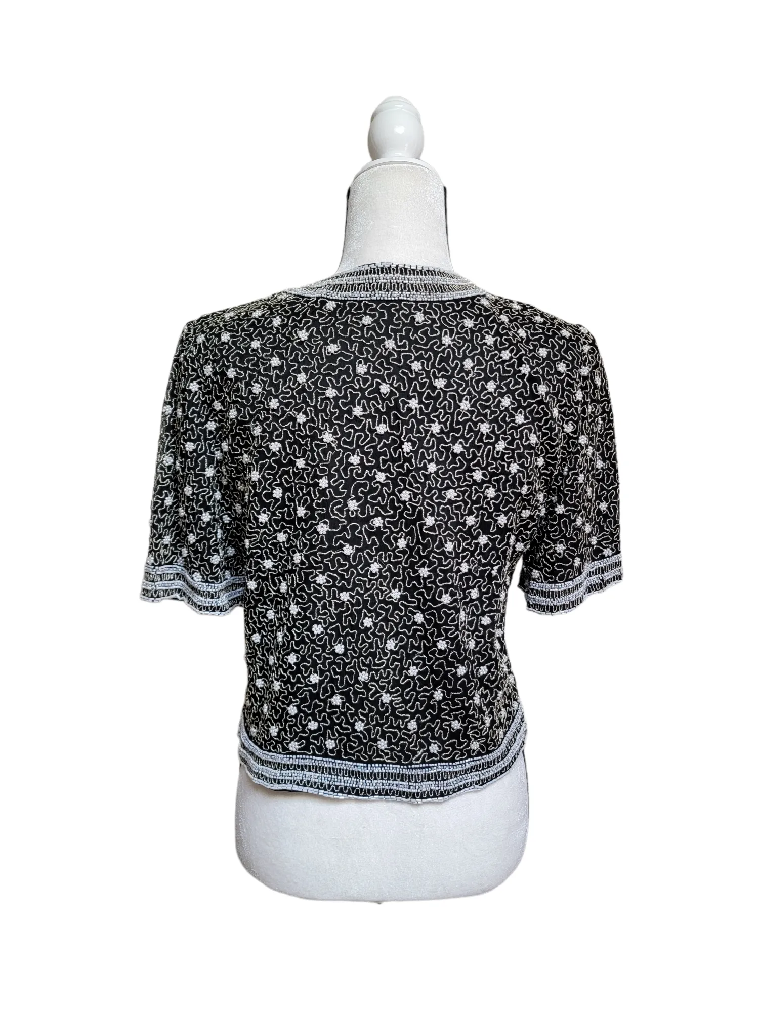 Vintage Black Laurence Kazar Beaded Evening Silk Blouse