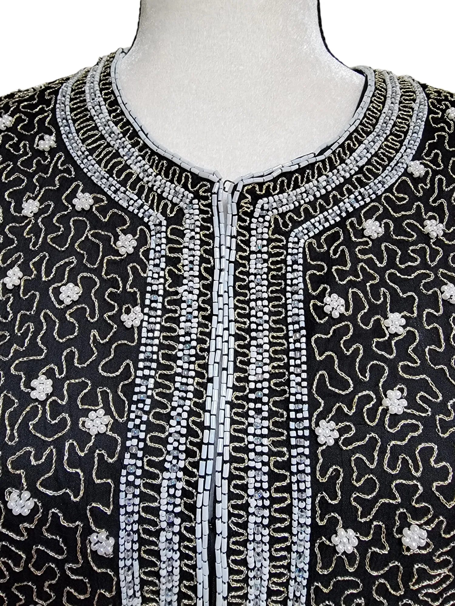 Vintage Black Laurence Kazar Beaded Evening Silk Blouse