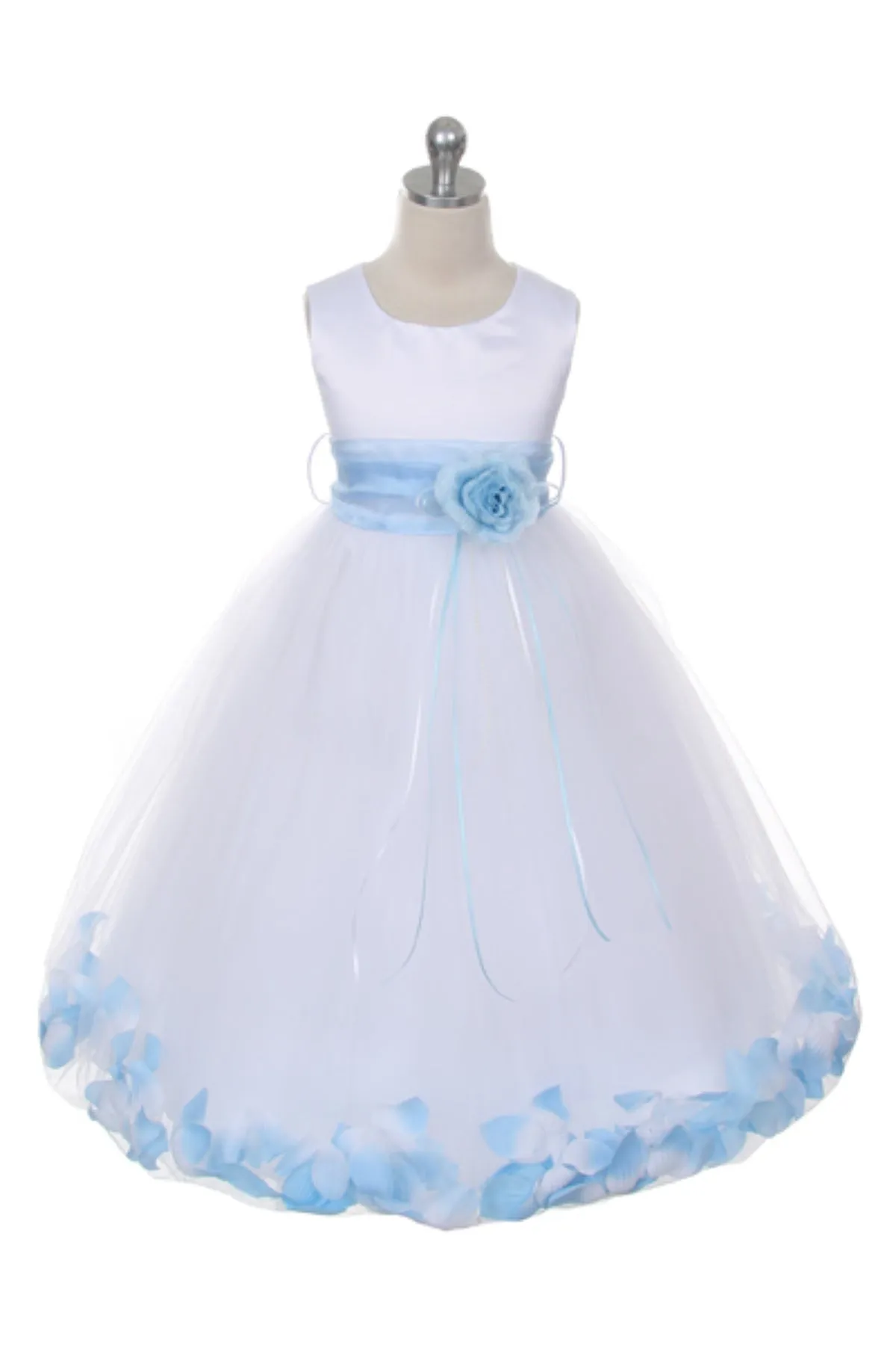 White Satin Flower Petal Plus Size Girls Dress
