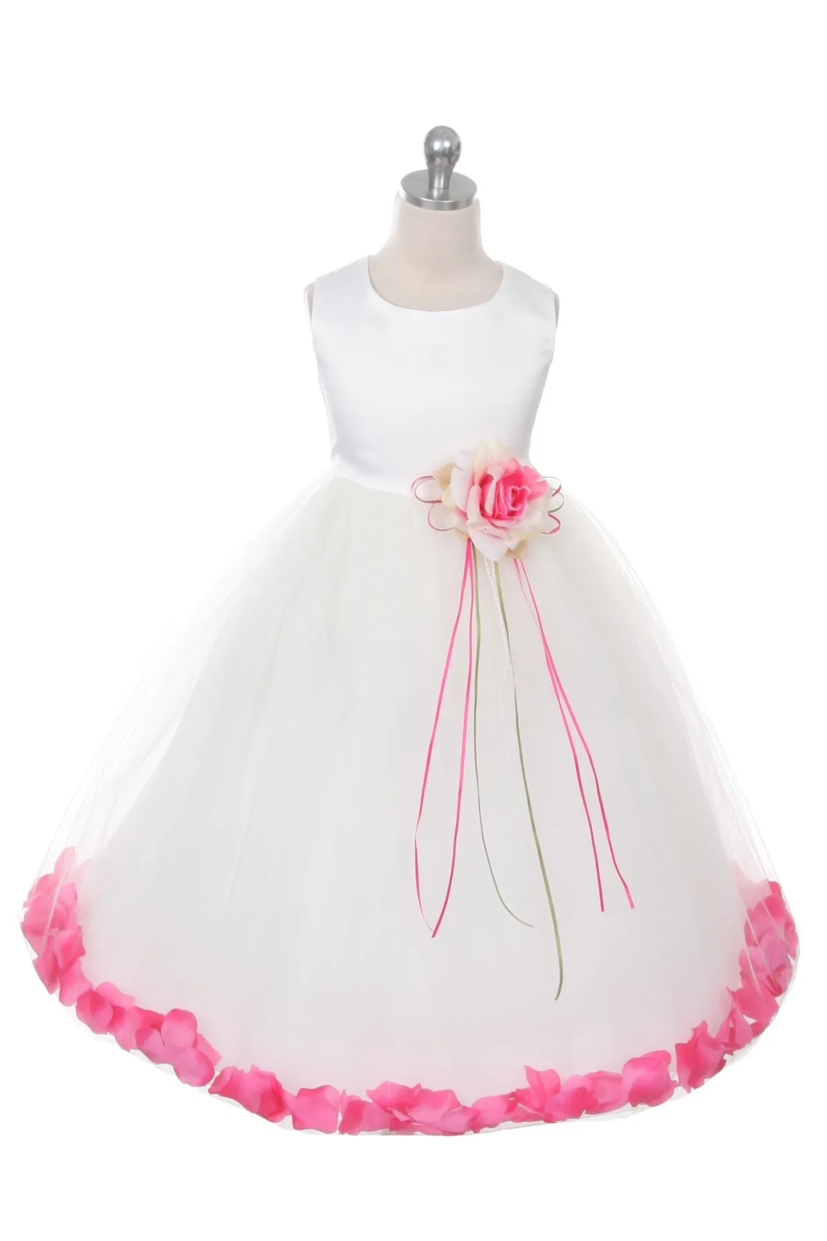 White Satin Flower Petal Plus Size Girls Dress