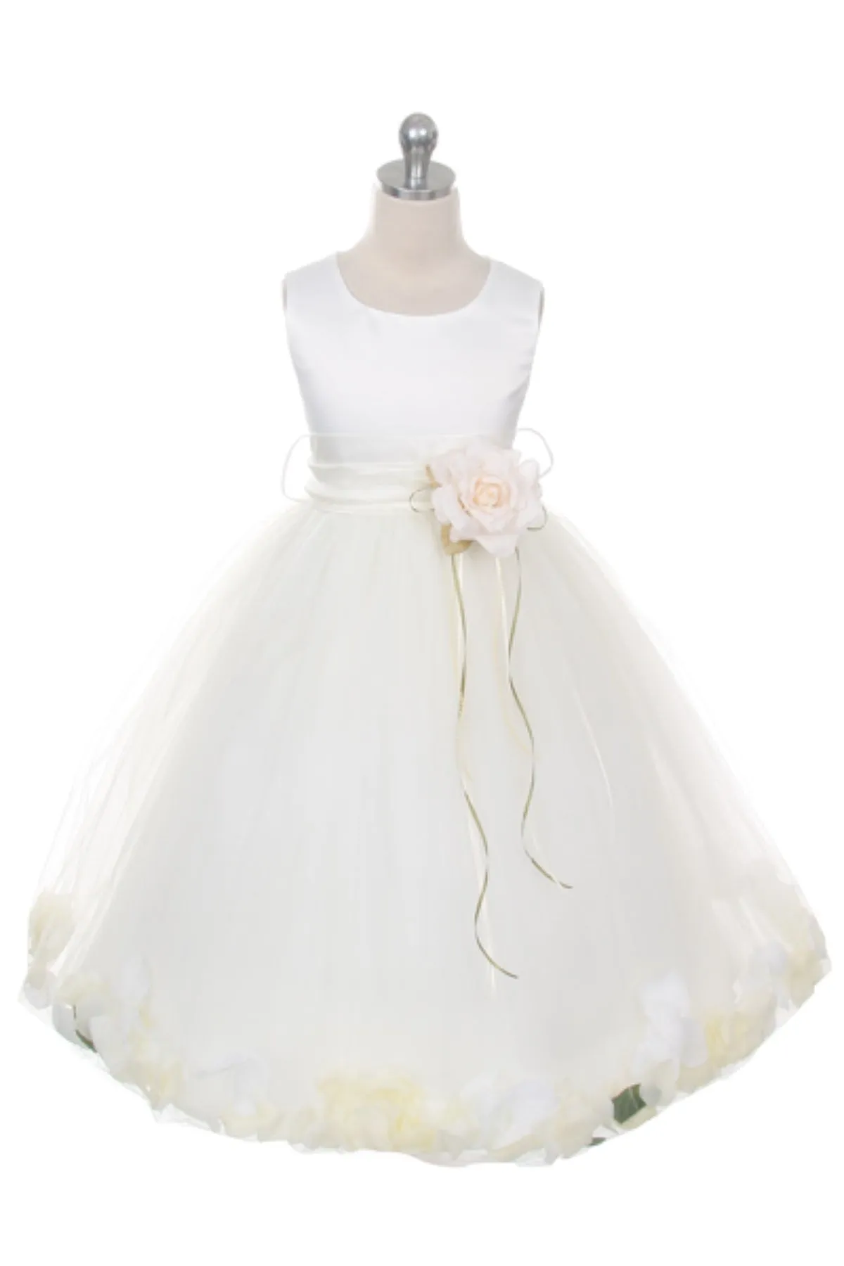White Satin Flower Petal Plus Size Girls Dress