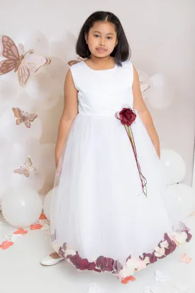 White Satin Flower Petal Plus Size Girls Dress