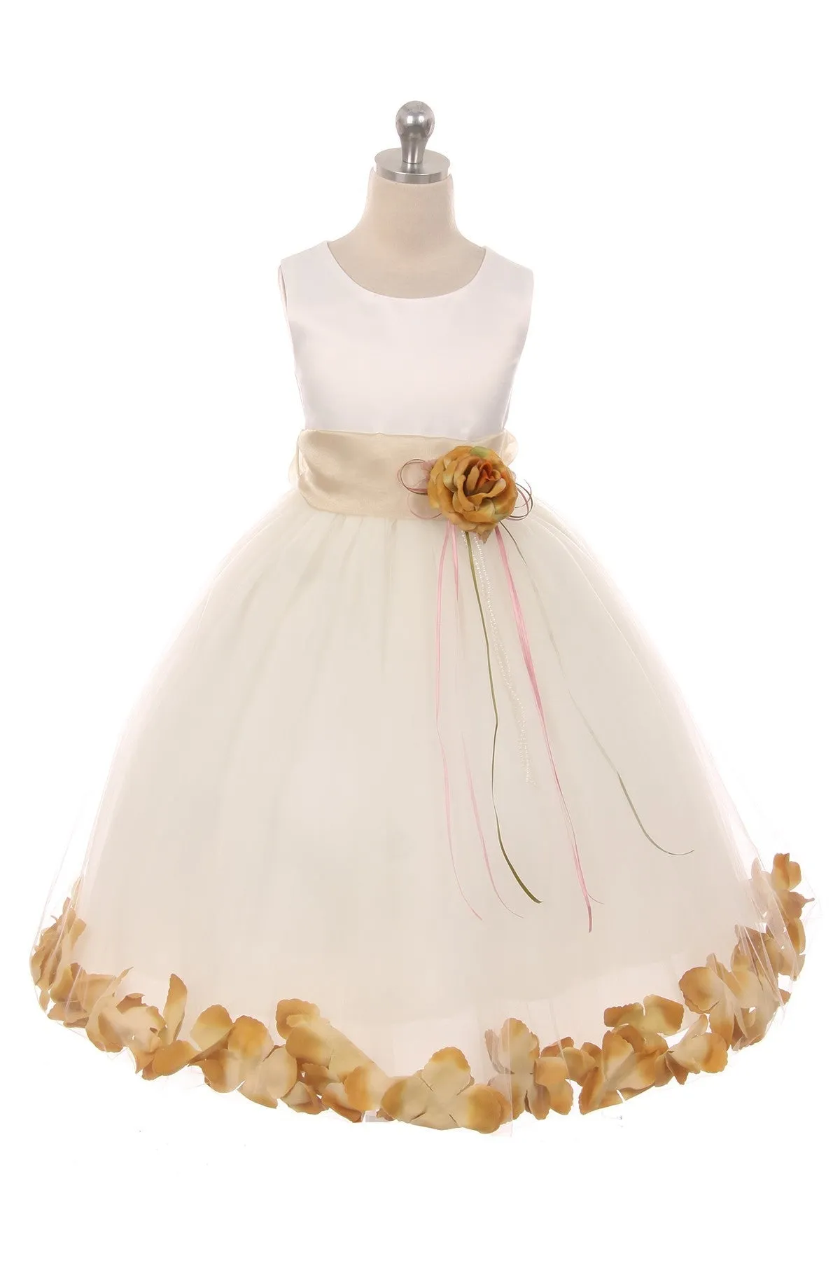 White Satin Flower Petal Plus Size Girls Dress