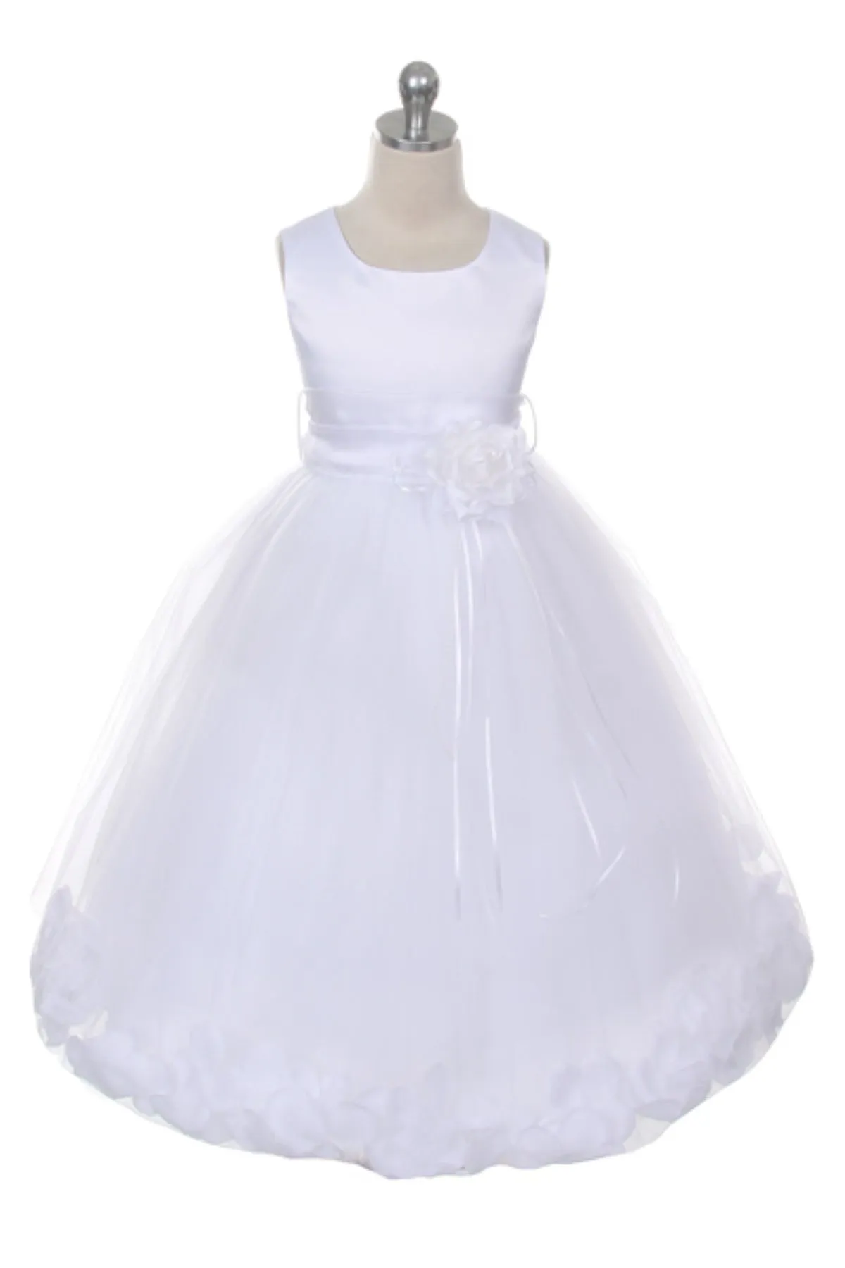 White Satin Flower Petal Plus Size Girls Dress