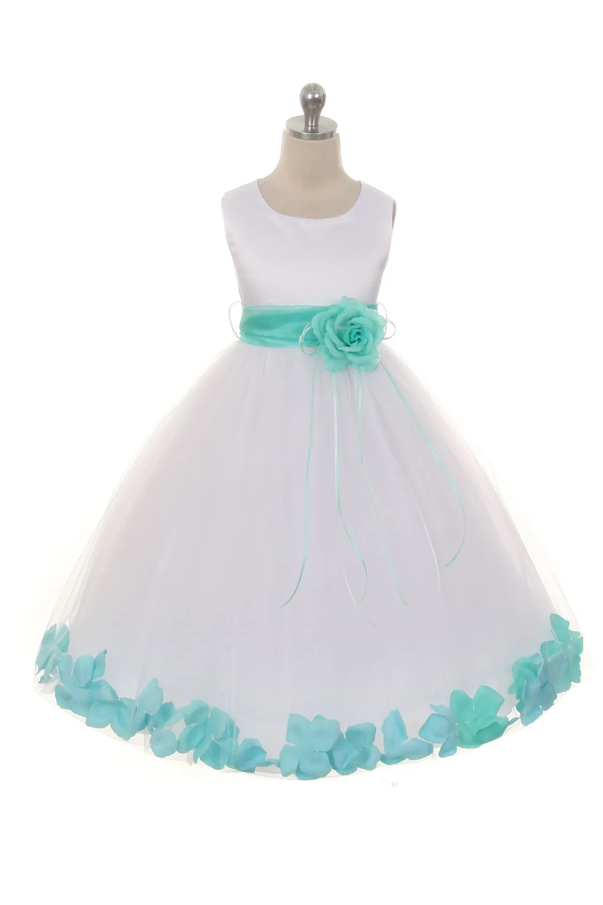 White Satin Flower Petal Plus Size Girls Dress