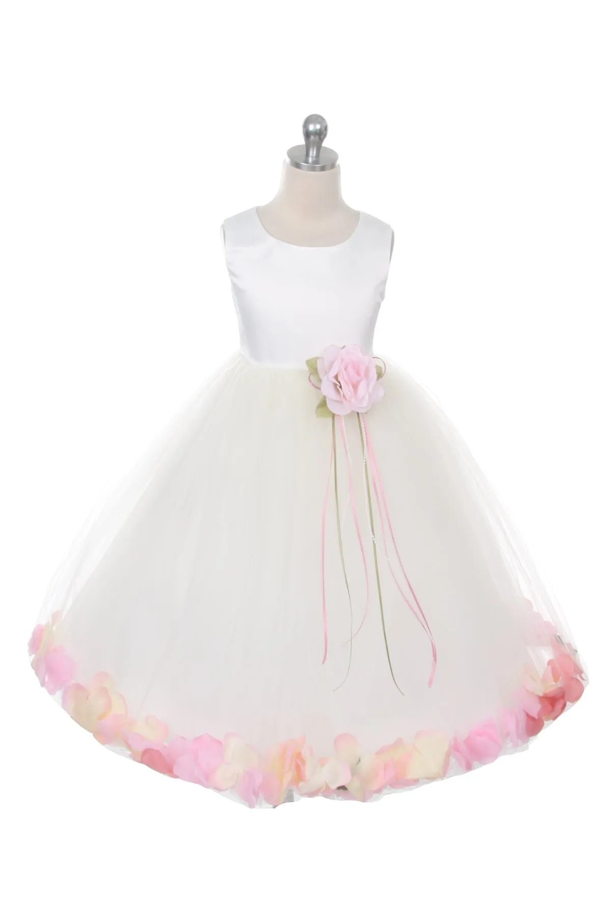White Satin Flower Petal Plus Size Girls Dress
