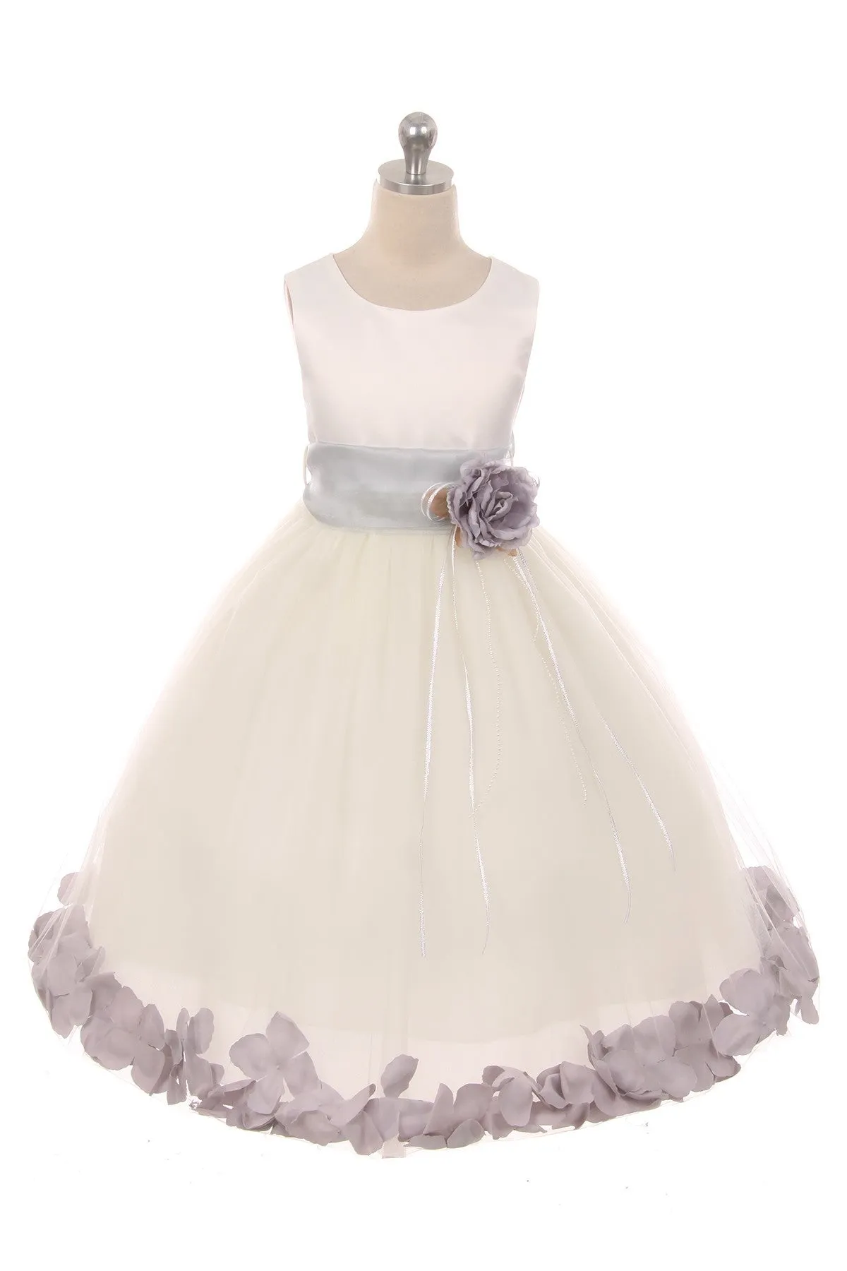 White Satin Flower Petal Plus Size Girls Dress