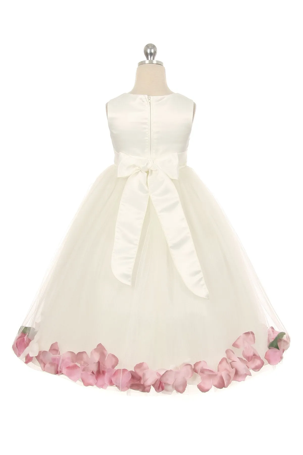 White Satin Flower Petal Plus Size Girls Dress
