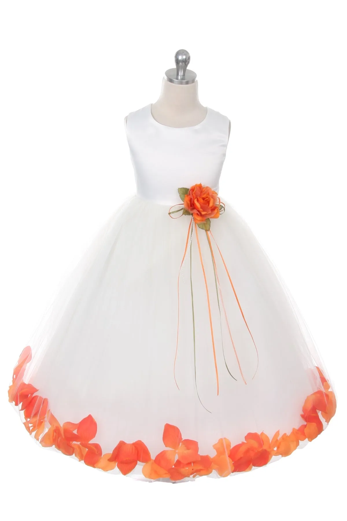 White Satin Flower Petal Plus Size Girls Dress