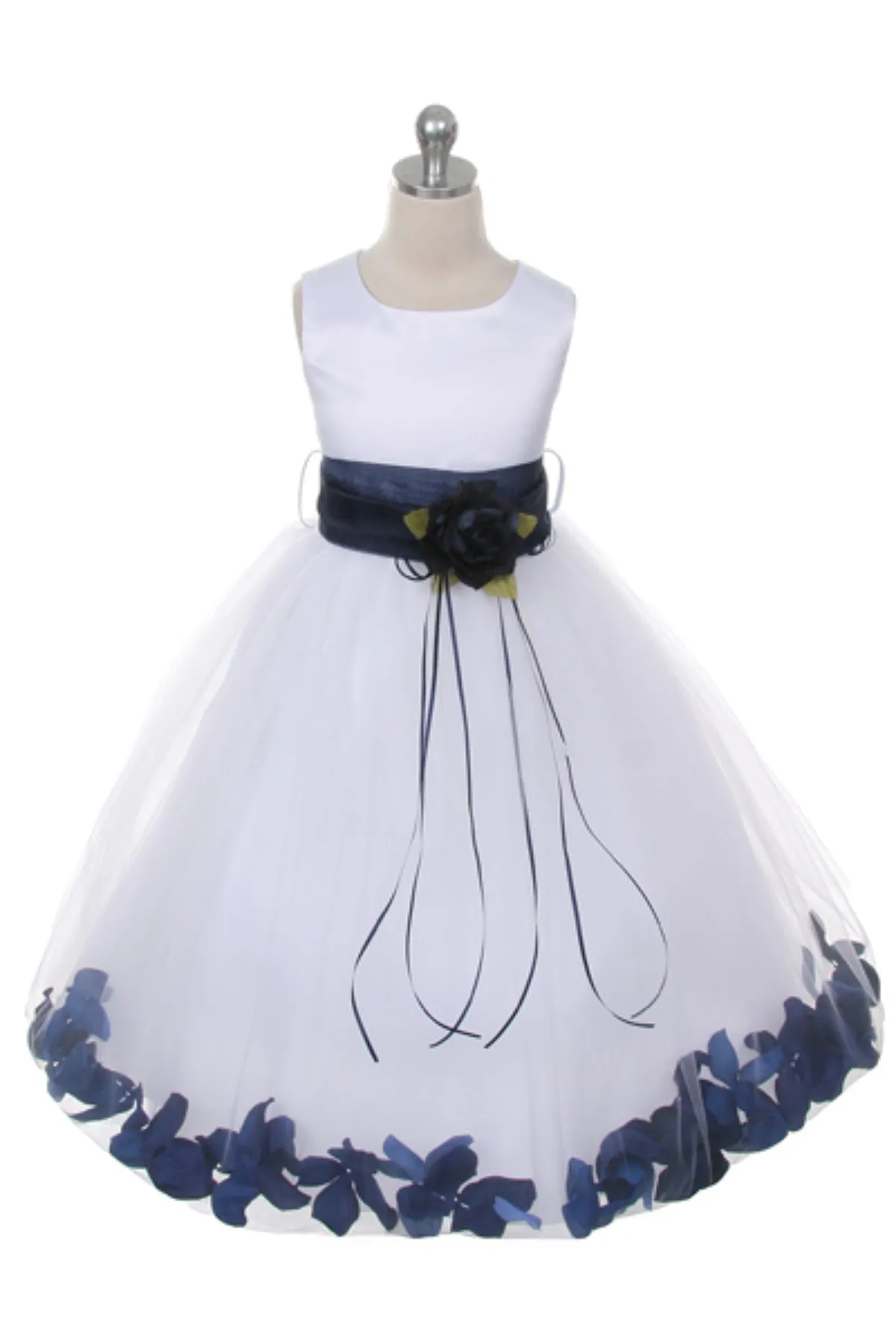 White Satin Flower Petal Plus Size Girls Dress