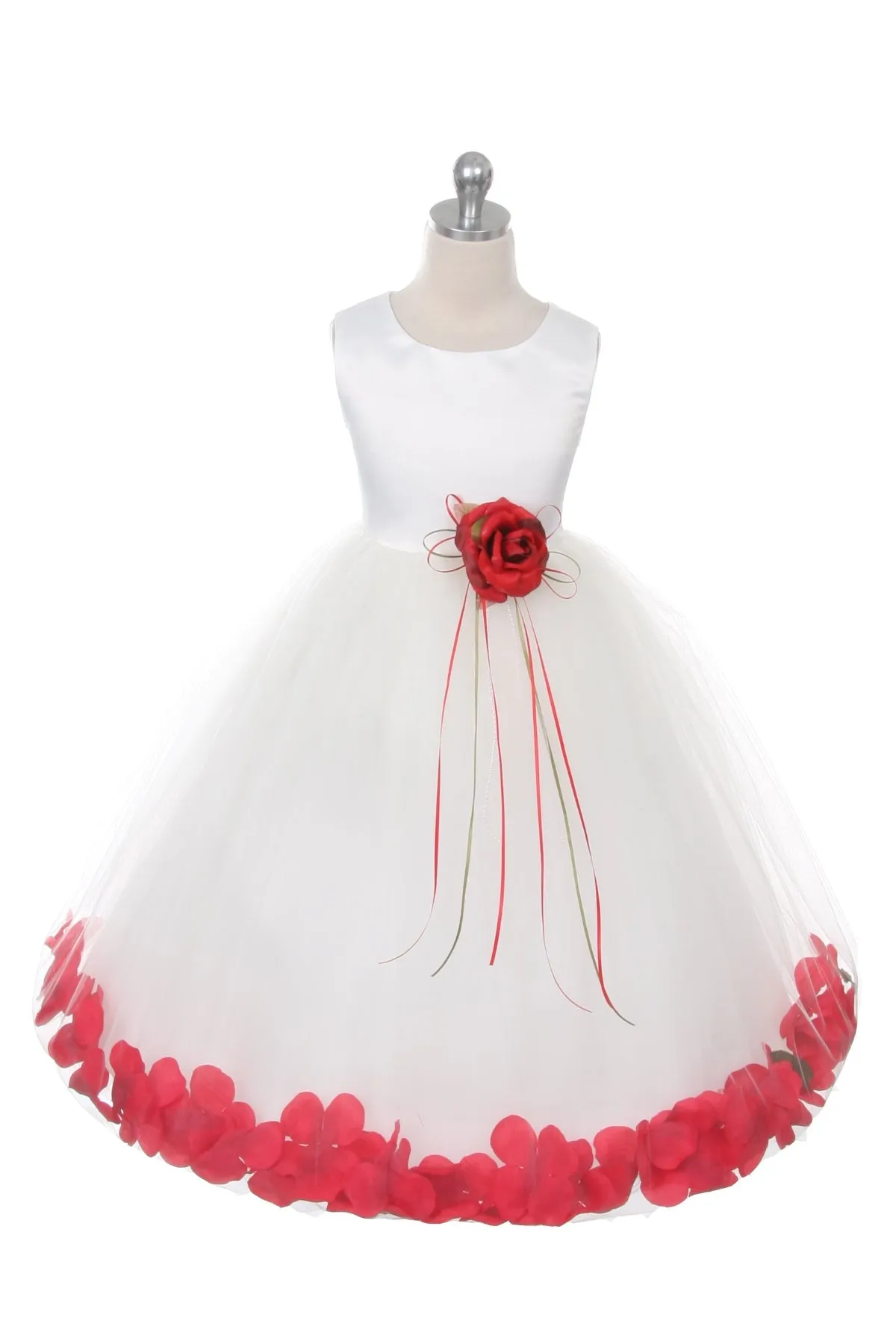 White Satin Flower Petal Plus Size Girls Dress