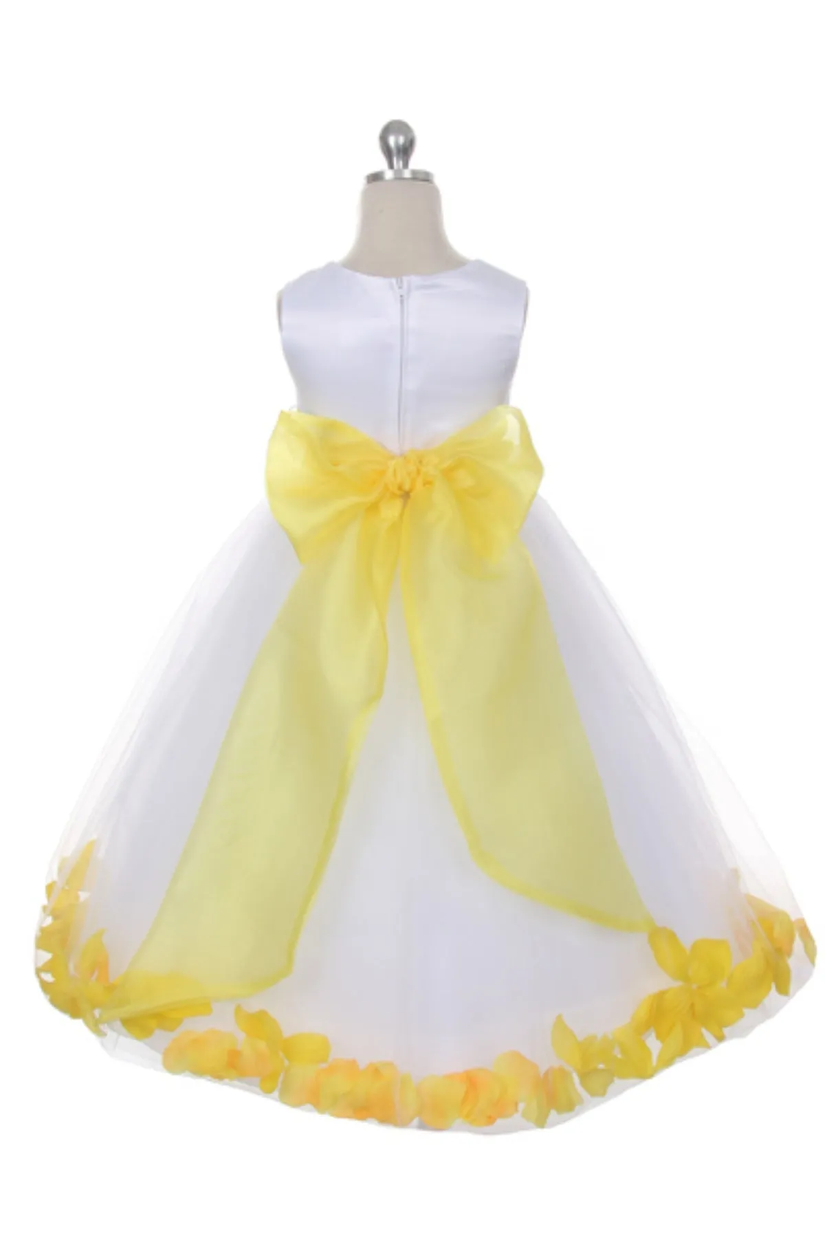 White Satin Flower Petal Plus Size Girls Dress