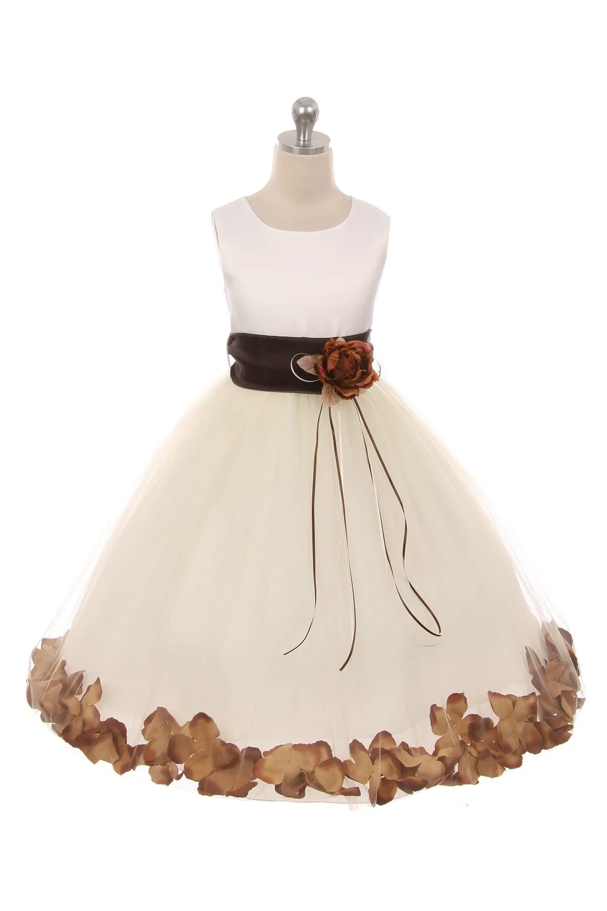 White Satin Flower Petal Plus Size Girls Dress