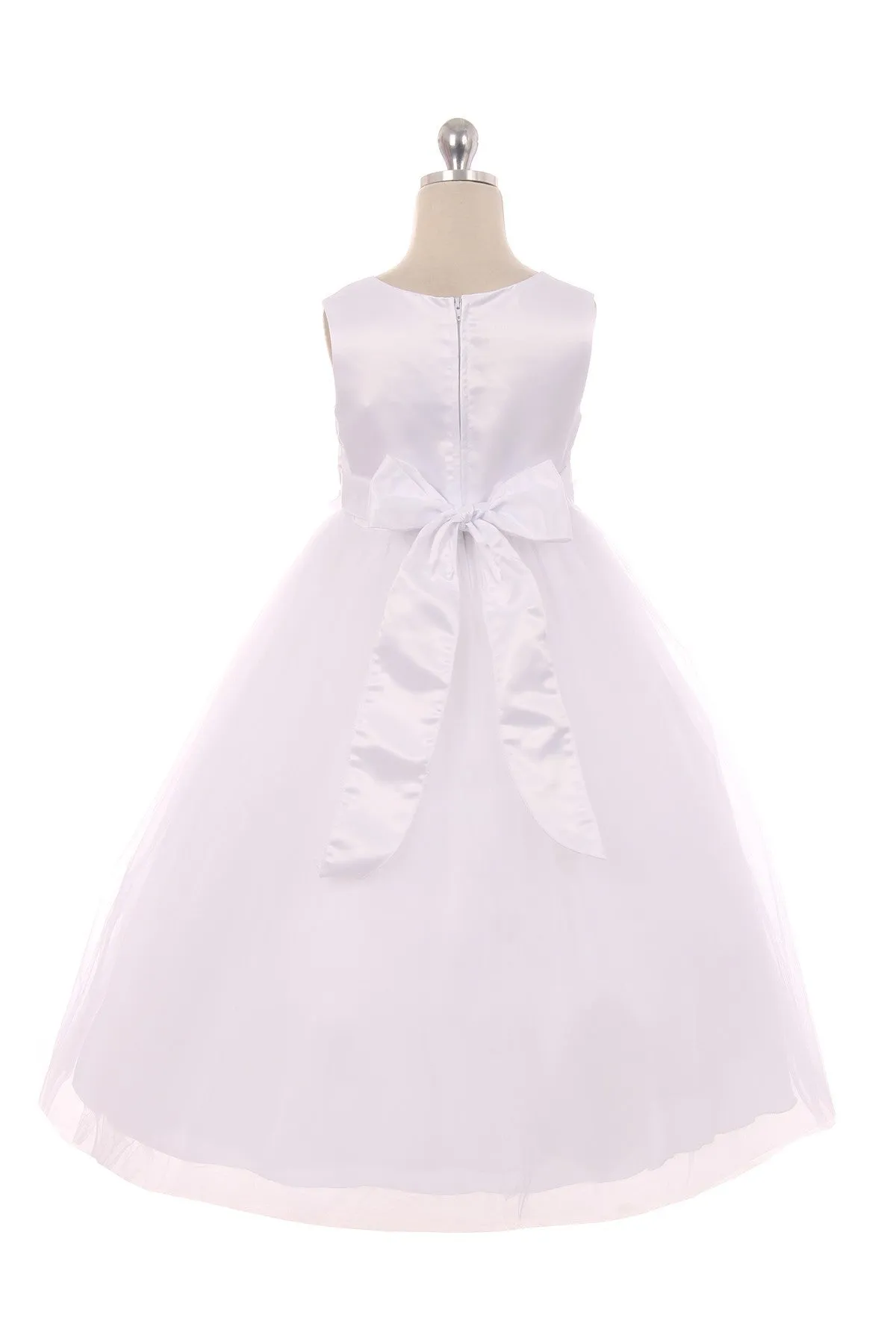 White Satin Flower Petal Plus Size Girls Dress