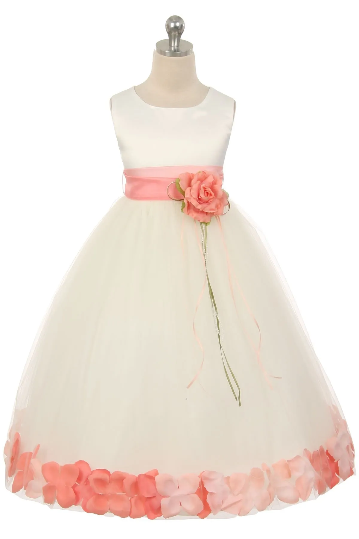 White Satin Flower Petal Plus Size Girls Dress