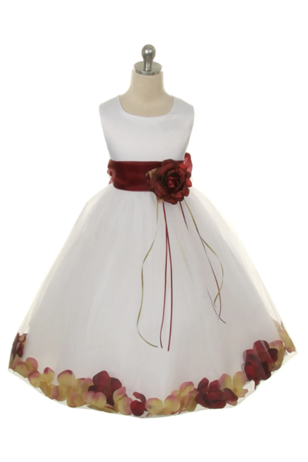 White Satin Flower Petal Plus Size Girls Dress