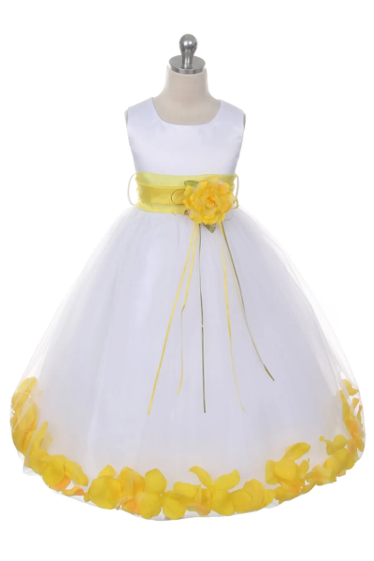 White Satin Flower Petal Plus Size Girls Dress