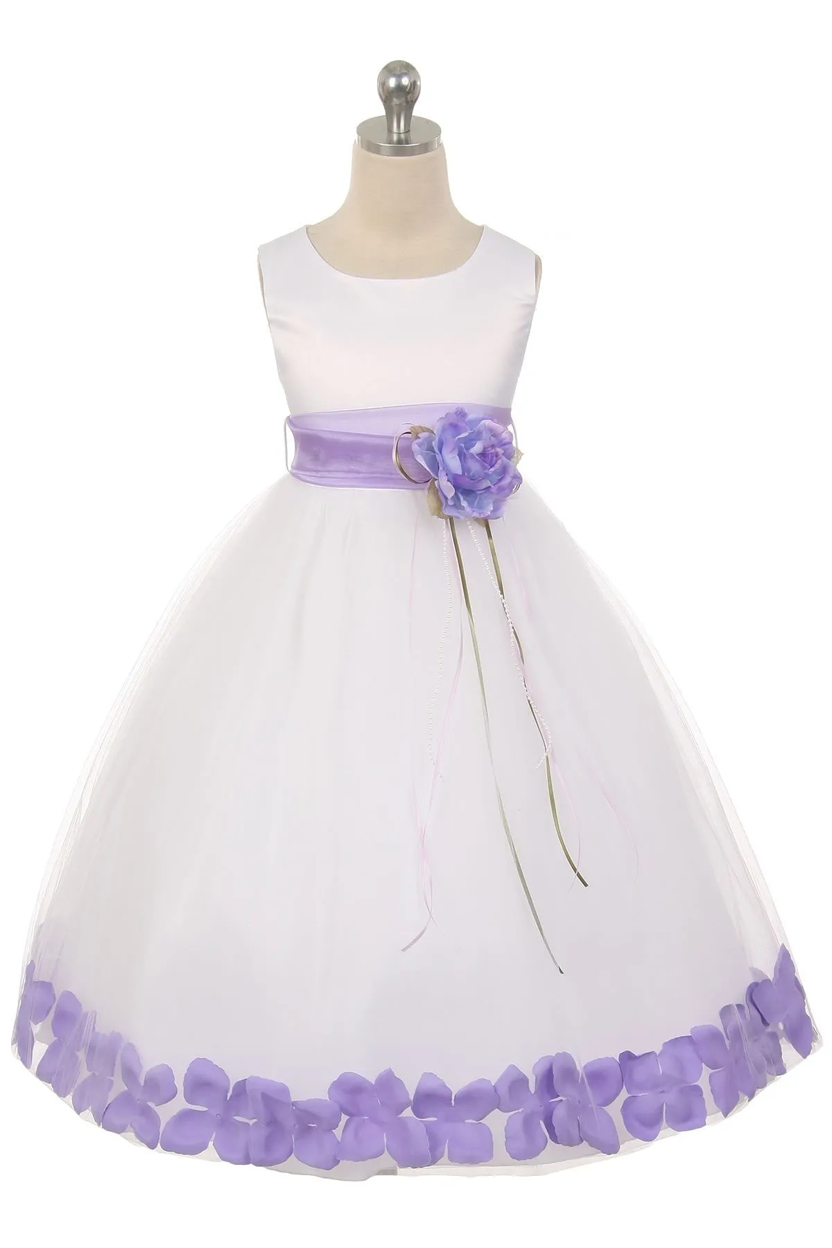 White Satin Flower Petal Plus Size Girls Dress