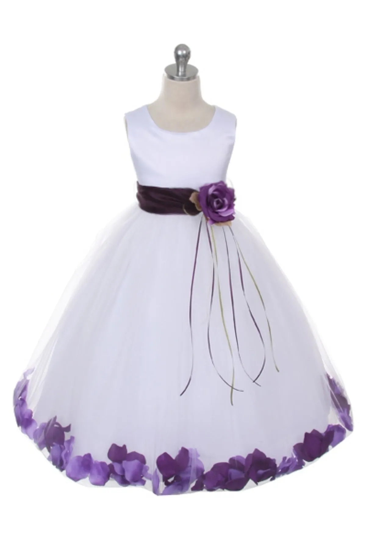 White Satin Flower Petal Plus Size Girls Dress